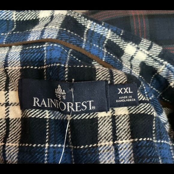 NEW RAINFOREST heavy flannel navy tartan plaid button up shirt/ shaket XXL - Picture 8 of 9